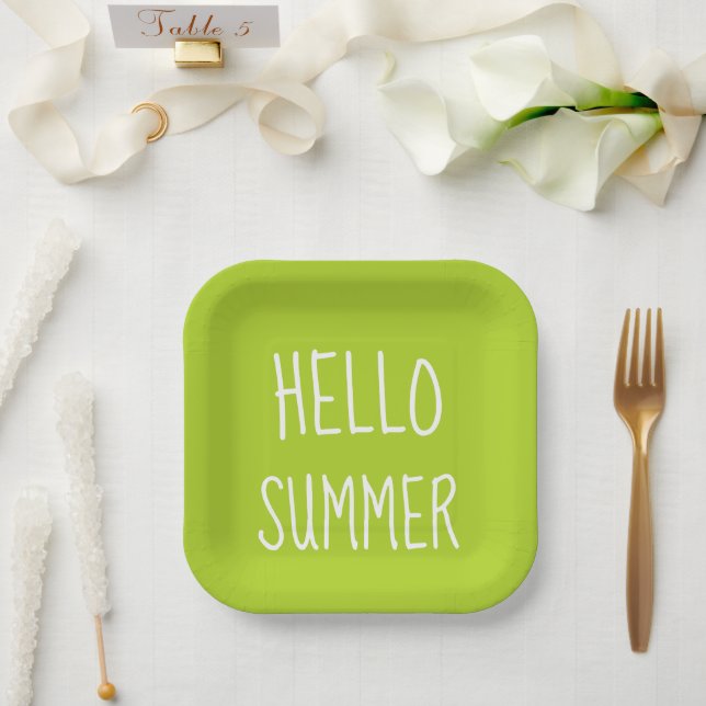 Hello summer cool typography colourful    paper plate (Wedding)
