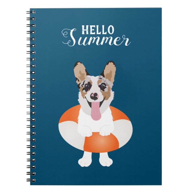 Hello Summer Corgi Beach Dog Notebook (Front)