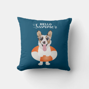 Hello Summer Corgi Beach Dogs Cushion