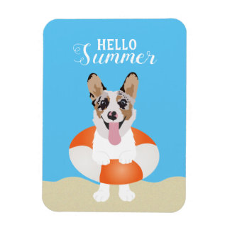 Hello Summer Corgi Beach Dogs  Magnet