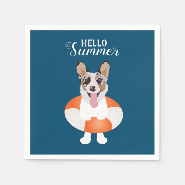 Hello Summer Corgi Beach Dogs Napkin (Front)