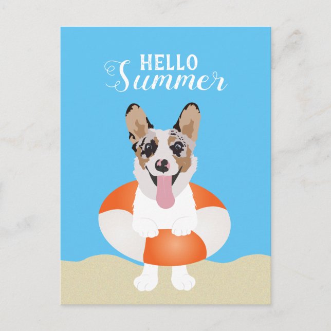 Hello Summer Corgi Beach Dogs  Postcard (Front)