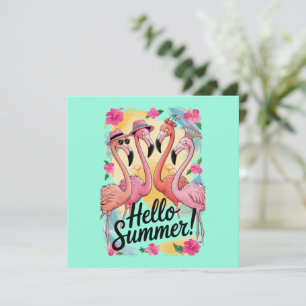 Hello Summer Cute Flamingo Beach Vacation Tropical Invitation