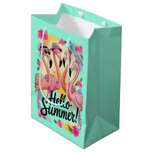 Hello Summer Cute Flamingo Beach Vacation Tropical Medium Gift Bag