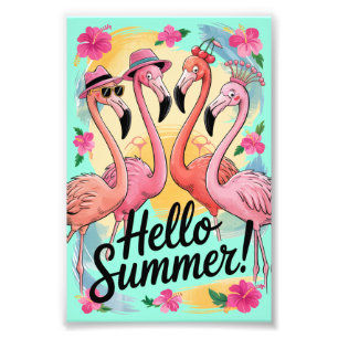 Hello Summer Cute Flamingo Beach Vacation Tropical Photo Print