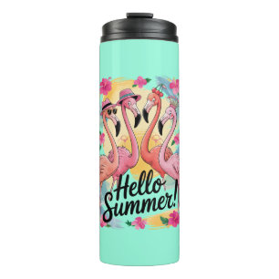 Hello Summer Cute Flamingo Beach Vacation Tropical Thermal Tumbler