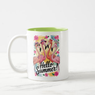 Hello Summer Cute Flamingo Beach Vacation Tropical Two-Tone Coffee Mug