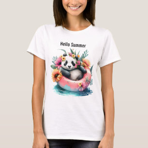Hello Summer Cute Panda Chilling in an Inner Tube T-Shirt