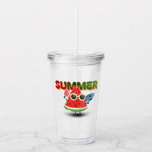 Hello Summer Cute Watermelon Beach Art Acrylic Tumbler