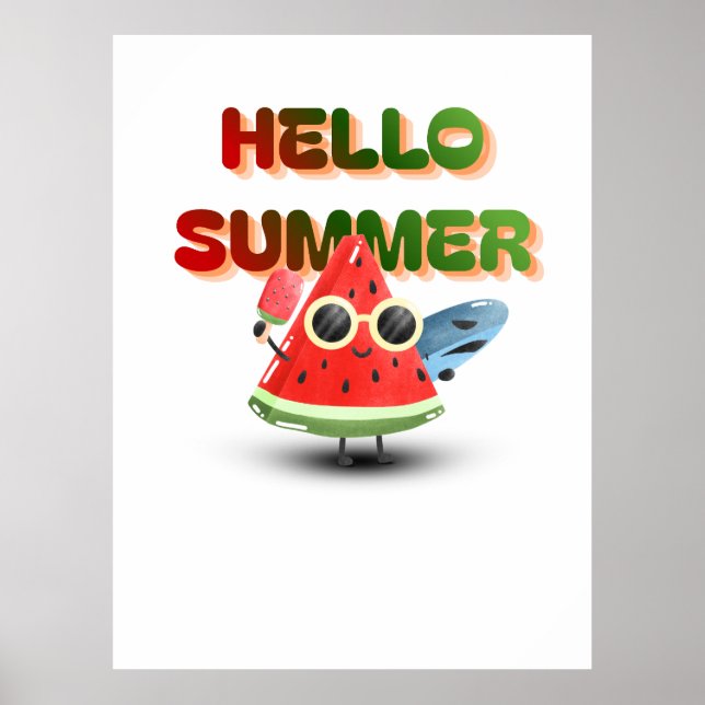 Hello Summer Cute Watermelon Beach Art Poster (Front)