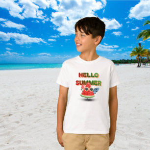 Hello Summer Cute Watermelon Beach Art T-Shirt