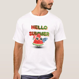 Hello Summer Cute Watermelon Beach Art T-Shirt