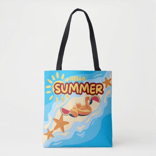 Hello Summer Flamingo Beach Tote Bag (Front)