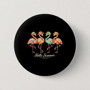 Hello Summer Flamingo Vintage Trocal Cute Birds 6 Cm Round Badge