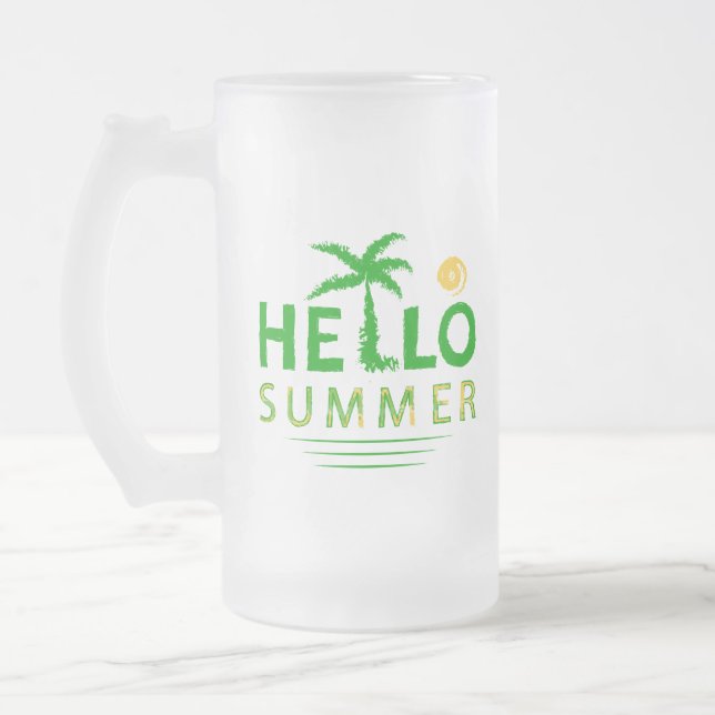 Hello Summer Frosted Glass Beer Mug (Left)