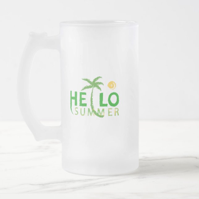 Hello Summer Frosted Glass Beer Mug (Left)