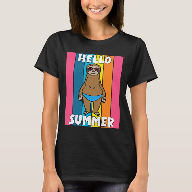 Hello Summer Funny Sloth Animal T-Shirt (Front)