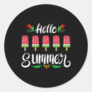 Hello Summer Funny Water Melon Design Ice Cream Lo Classic Round Sticker