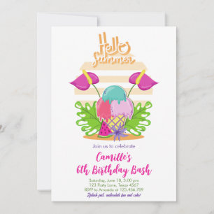 Hello Summer Girl Birthday  Invitation