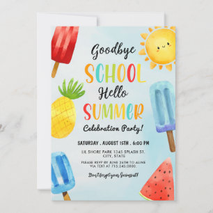 Hello Summer, Goodbye School, End of School Party  Invitation