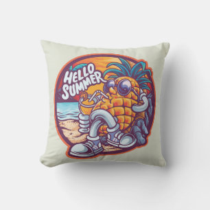 Hello Summer Happy Pineapple Drawing Cushion
