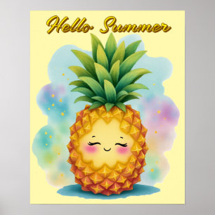 Hello Summer Happy Pineapple Poster