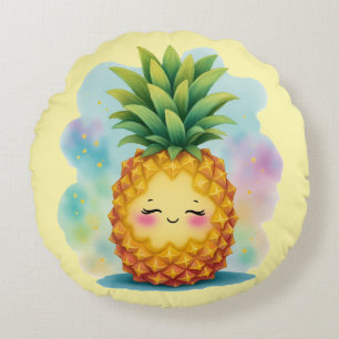 Hello Summer Happy Pineapple Round Pillow