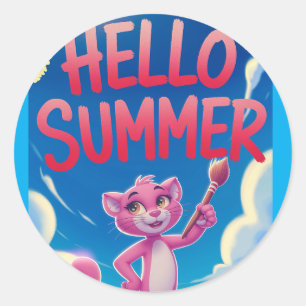 Hello summer holiday classic round sticker
