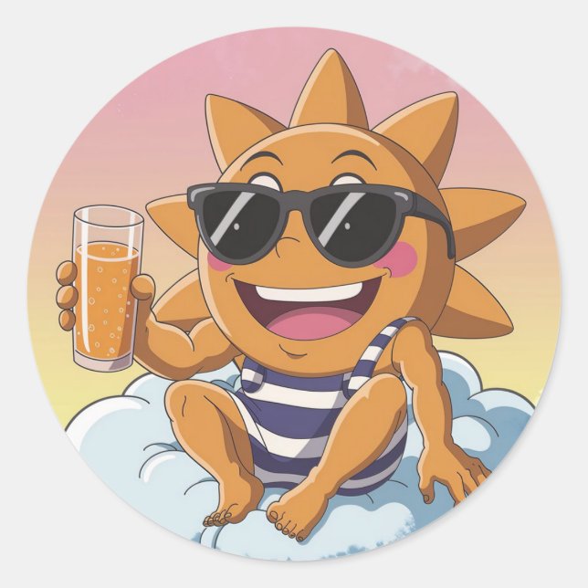 Hello summer holiday classic round sticker (Front)