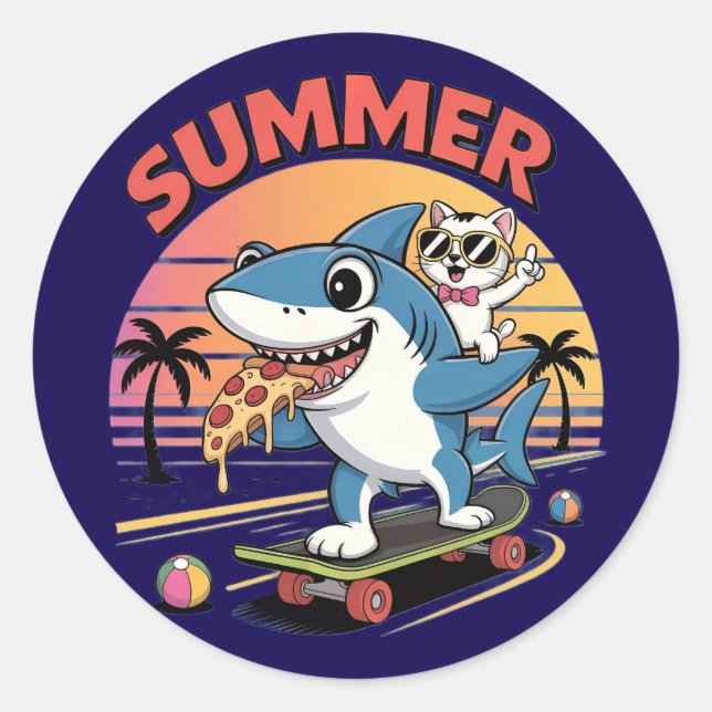 Hello summer holiday classic round sticker (Front)