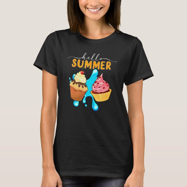Hello Summer Ice Cream Cupcake Ice Cream T-Shirt (Front)