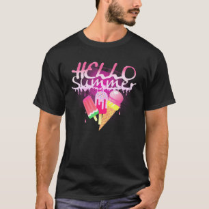 Hello Summer Ice Cream Ice Lolly Pop Pink Melting  T-Shirt