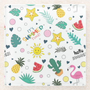 Hello Summer, It's Summer Time, Summer Fun Glass Coaster