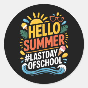 Hello Summer Last Day of School Beach Sunset 1 Classic Round Sticker
