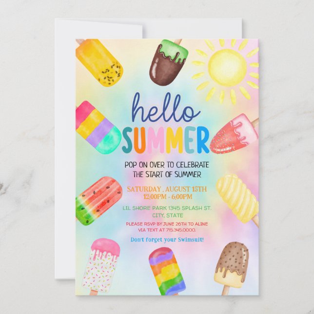 Hello summer , Last Day of School, pool party Invitation (Front)