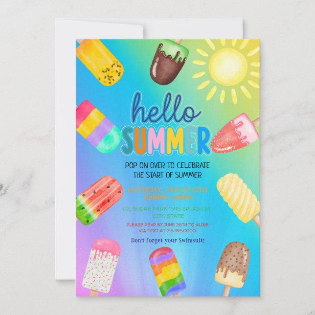 Hello summer , Last Day of School, pool party Invitation (Front)