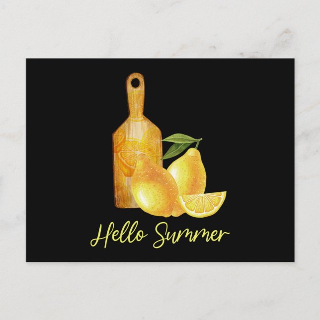 Hello Summer Lemon Tropical Fruit Invitation Postcard (Front)