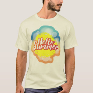 Hello summer lettering over beach background T-Shirt