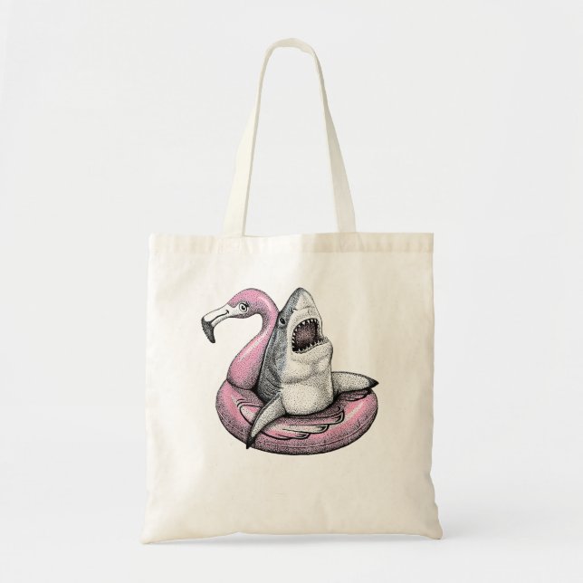 Hello Summer Matching Family Flamingo Pool Shark B Tote Bag (Front)