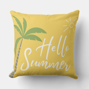 Hello Summer Palm tree and Sun Yellow Cushion
