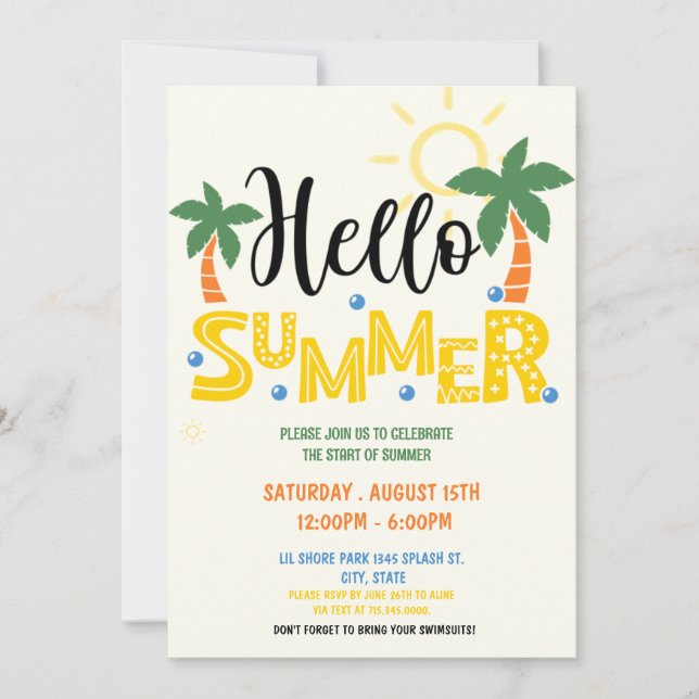  Hello summer  Party  Invitation (Front)