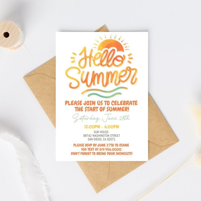 Hello Summer Party Invitation Sun Summer Orange (Creator Uploaded)