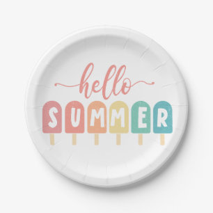 Hello Summer Pastel Popsicles Paper Plate