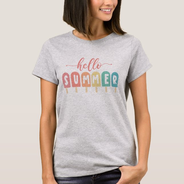 Hello Summer Pastel Popsicles T-Shirt (Front)