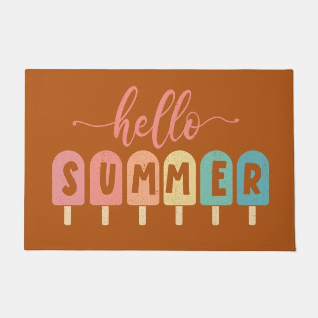Hello Summer Pastel Rainbow Popsicles Cooler Doormat (Front)