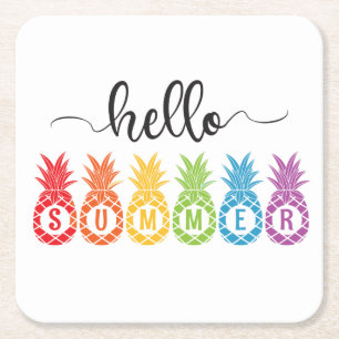Hello Summer Pineapple   Square Paper Coaster