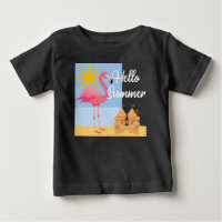 Hello Summer Pink Flamingo Design - Baby Fine Jers