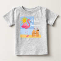 Hello Summer Pink Flamingo Design - Baby Fine Jers