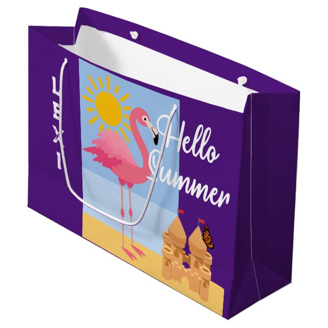 Hello Summer Pink Flamingo Design - Gift Bag - Lar (Front Angled)