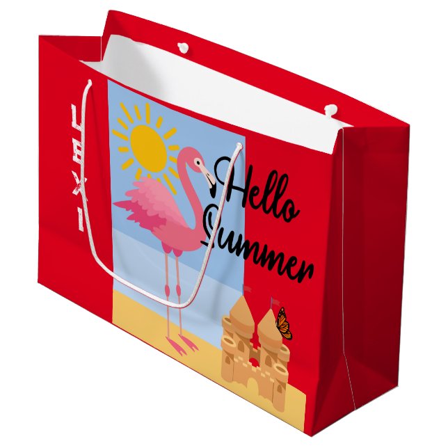 Hello Summer Pink Flamingo Design - Gift Bag - Lar (Front Angled)